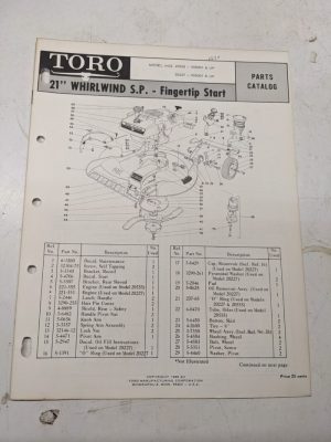 Toro Parts Catalog List Book Manual 21” Whirlwind Sp Lawn Mower 20555 20227 1969