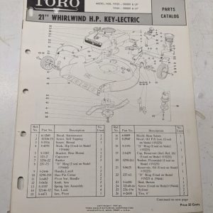 Toro Parts Catalog List Book Manual 21” Whirlwind Hp Keylectric 19225 19444 1969