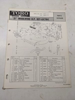 Toro Parts Catalog List Book Manual 21” Whirlwind Hp Keylectric 19225 19444 1969