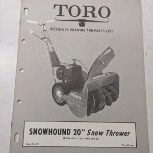 Toro Parts Catalog List Book Manual Reference Drawing Snow Hound 20” 31200