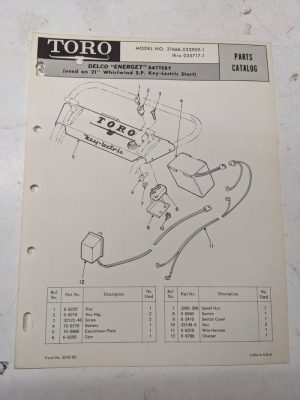 Toro Parts Catalog List Manual Book Delco Energet Battery 21666 Mower