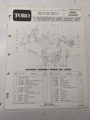 Toro Parts Catalog List Manual Book 19” Guardian Keylectric 18208 18257 1971