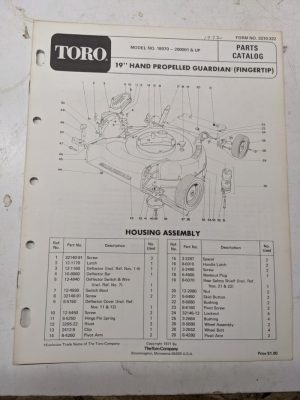 Toro Parts Catalog List Manual Book 19” Guardian Hp Keylectric 18070 1971