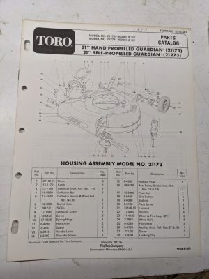 Toro Parts Catalog List Manual Book 19” Guardian Hp Sp 21173 21273 1972 Mower