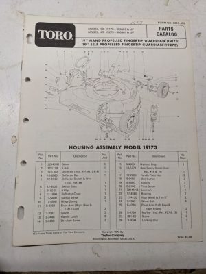 Toro Parts Catalog List Manual Book 19” Guardian Hp Sp 19173 19273 1972 Mower