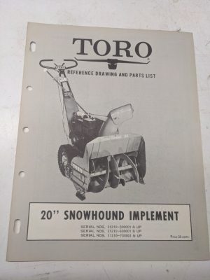 Toro Parts List Manual Reference Drawing 20” Snow Hound Implement 31210