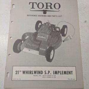 Toro Parts List Manual Reference Drawing 21” Whirlwind Sp Implement 20210 20211