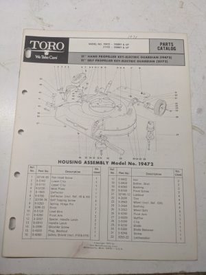Toro Parts List Book Catalog Manual 21” Sp Hp Key Electric Guardian 197472 21172