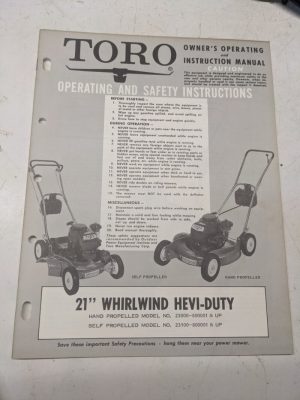 Toro Parts Catalog List Manual Owner Operating 21” Whirlwind Hevi-Duty 23100 000