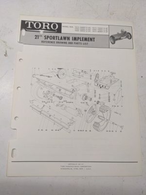 Toro Parts List Manual Reference Drawing 21” Sportlawn Implement 10413 10423