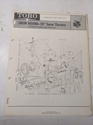 Toro Parts Catalog List Book Manual Reference Drawing Snow Hound 20” 31301