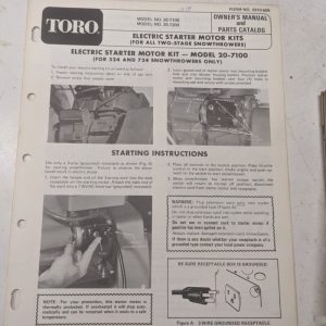Toro Parts Catalog List Manual Owner Electric Starter Motor Kit 20-7100 7200