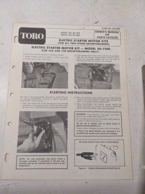 Toro Parts Catalog List Manual Owner Electric Starter Motor Kit 20-7100 7200
