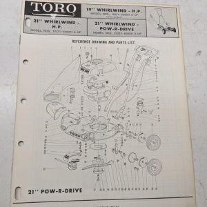 Toro Parts Catalog List Book Manual Reference Drawing 19 21” Pow-R-Drive 18221