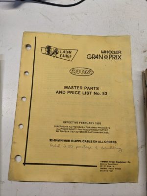 Wheeler Tru Test Lawn Chief Master Parts & Price List No 83 1983