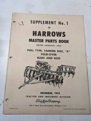 Ford Supplement No 1 Harrows Master Parts List 1955 Tractor Implement Manual