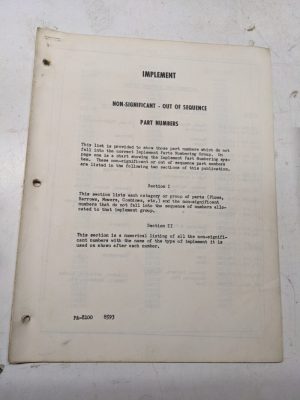 Ford Implement Non-Significant Out Of Sequence Part Numbers Book Manual List