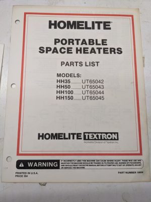 Homelite Parts List Book Manual Catalog Hh 35 50 100 150 Space Heater
