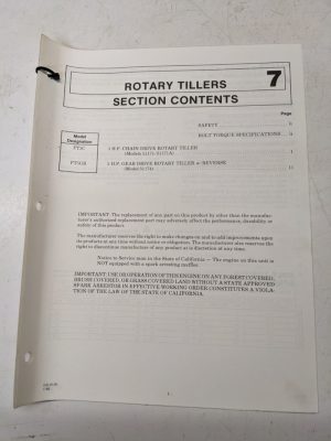 Gilson Operator Owner Manual Service Setup Rotary Tiller 51171 A 51174 1986