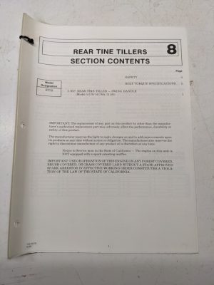 Gilson Operator Owner Manual Service Setup Rear Tine Tiller 51176 51183 A 1986