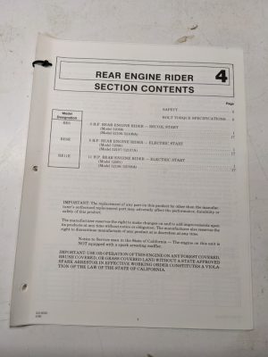 Gilson Operator Owner Manual Service Rear Engine Rider 52089 52106 52091 52108