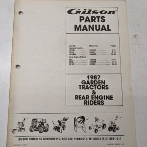 Gilson Parts Manual List Book Catalog 1987 Garden Tractor Gt18 14 He Re 8 12