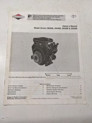 Briggs Stratton Operating Maintenance Manual 290400 294400 303400 350400 Engine