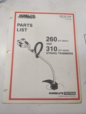 Homelite Illustrated Parts List Catalog Manual Trimmer 260 310 Ut 20537 8 17878