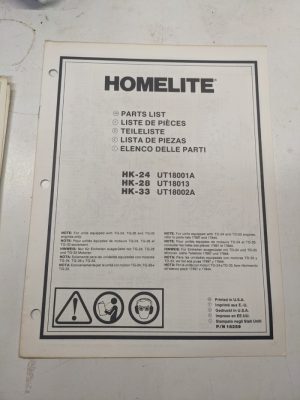 Homelite Illustrated Parts List Book Catalog Manual Trimmer Hk-18 17885