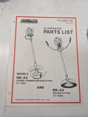 Homelite Illustrated Parts List Book Catalog Manual Trimmer Hk-24 33 17897