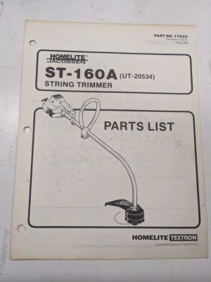 Homelite Illustrated Parts List Book Catalog Manual Trimmer St-160A 17832