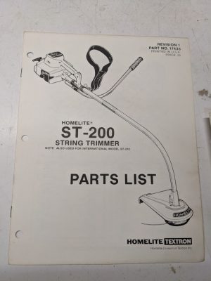 Homelite Illustrated Parts Catalog List Book Manual Trimmer St-200 17435 Rev 1