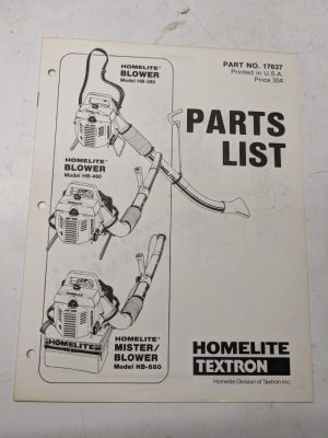 Homelite Illustrated Parts Catalog List Book Manual Blower 17637 Hb-680 280 480