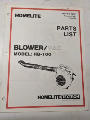 Homelite Illustrated Parts Catalog List Book Manual Blower Hb-100 18107