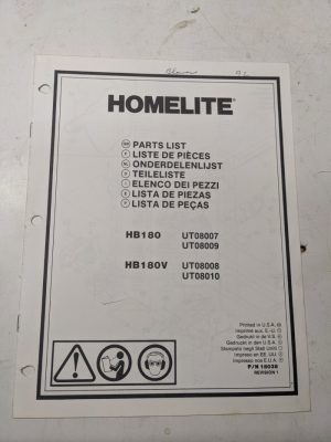 Homelite Illustrated Parts Catalog List Book Manual Blower Hb180V 18038 Rev1