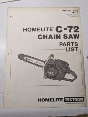 Homelite Illustrated Parts Catalog Manual List Book Chain Saws C-72 Rev 1 24602