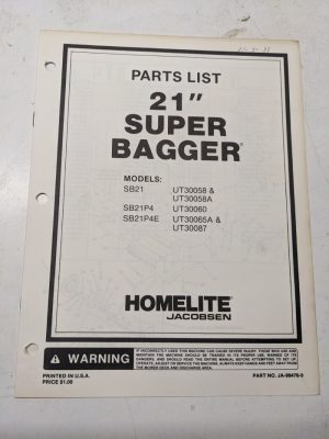 Homelite Illustrated Parts Manual List Mower 21” Super Bagger Sb21P4E 99476-9