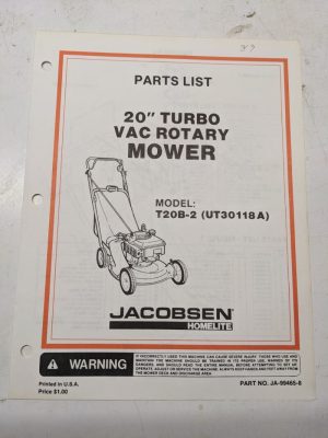 Homelite Illustrated Parts Manual List Mower 20” Turbo Vac T20B-2 99465-8