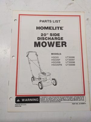 Homelite Illustrated Parts Catalog Manual List Book Mower 20” Hsd20 P B 99300-4