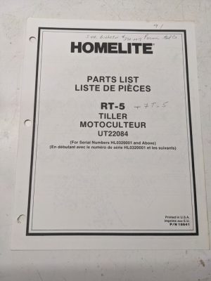 Homelite Illustrated Parts Catalog Manual List Book Tiller Motoculter Rt-5 18641
