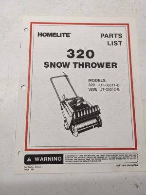 Homelite Illustrated Parts Catalog Manual List Book Snow Thrower 320E 99256-4