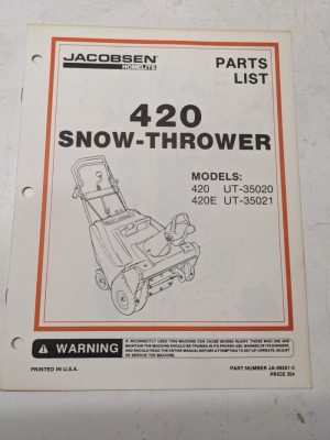 Homelite Illustrated Parts Catalog Manual List Book Snow Thrower 420E 99261-3