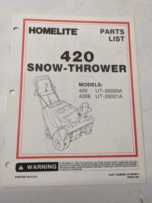 Homelite Illustrated Parts Catalog Manual List Book Snow Thrower 420E 99261-4