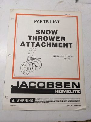 Jacobsen Illustrated Parts Manual List Snow Thrower Attachment Altxs 99244-0