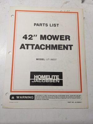 Jacobsen Illustrated Parts Manual List 42” Mower Attachment Tractors 99038-1