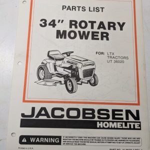 Jacobsen Illustrated Parts Manual List 34” Mower Attachment Ltx Tractors 99325-0