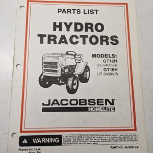 Jacobsen Illustrated Parts Manual List Hydro Tractor Gt12H Gt16H Ja-99215-B