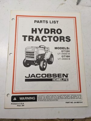 Jacobsen Illustrated Parts Manual List Hydro Tractor Gt12H Gt16H Ja-99215-B