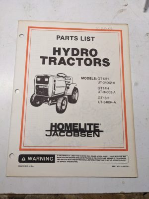 Jacobsen Illustrated Parts Manual List Hydro Tractor Gt12H 14H 16H Ja-99118-3