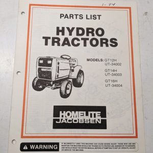 Jacobsen Illustrated Parts Manual List Hydro Tractor Gt12H 14H 16H Ja-99118-4